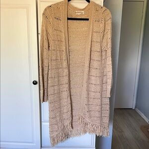 Anthropologie Beige Fringed Cardigan